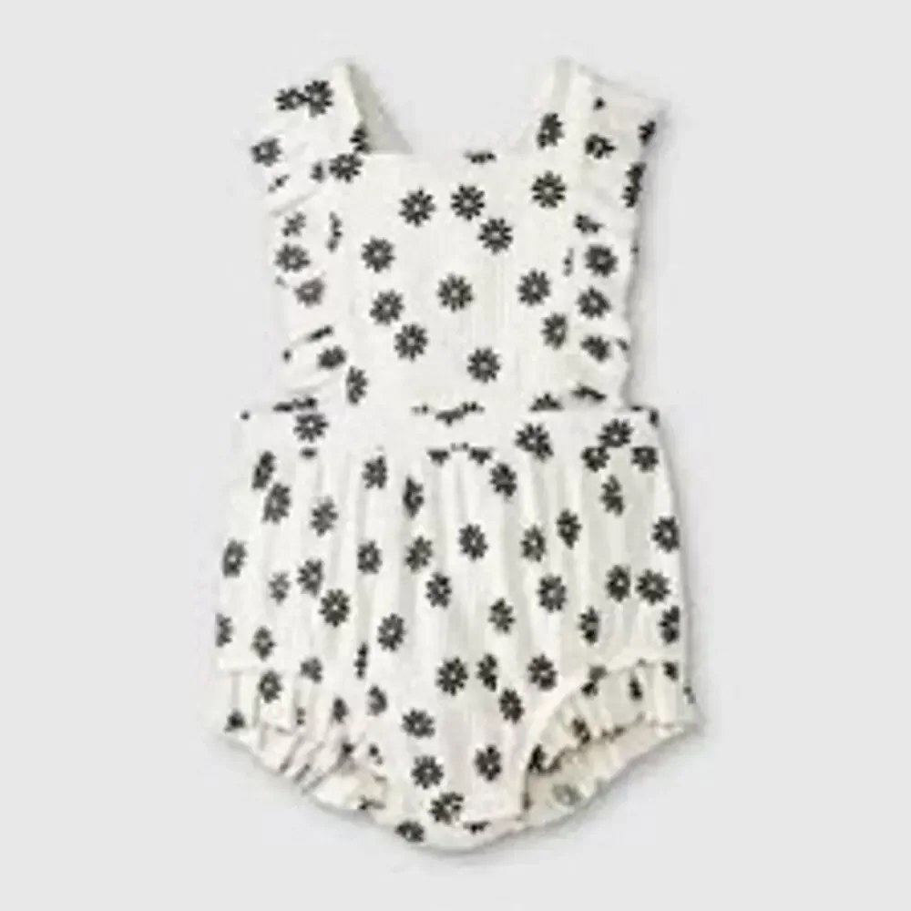 Cat & Jack Baby Girls' Black & White Daisies Floral Ruffle Romper